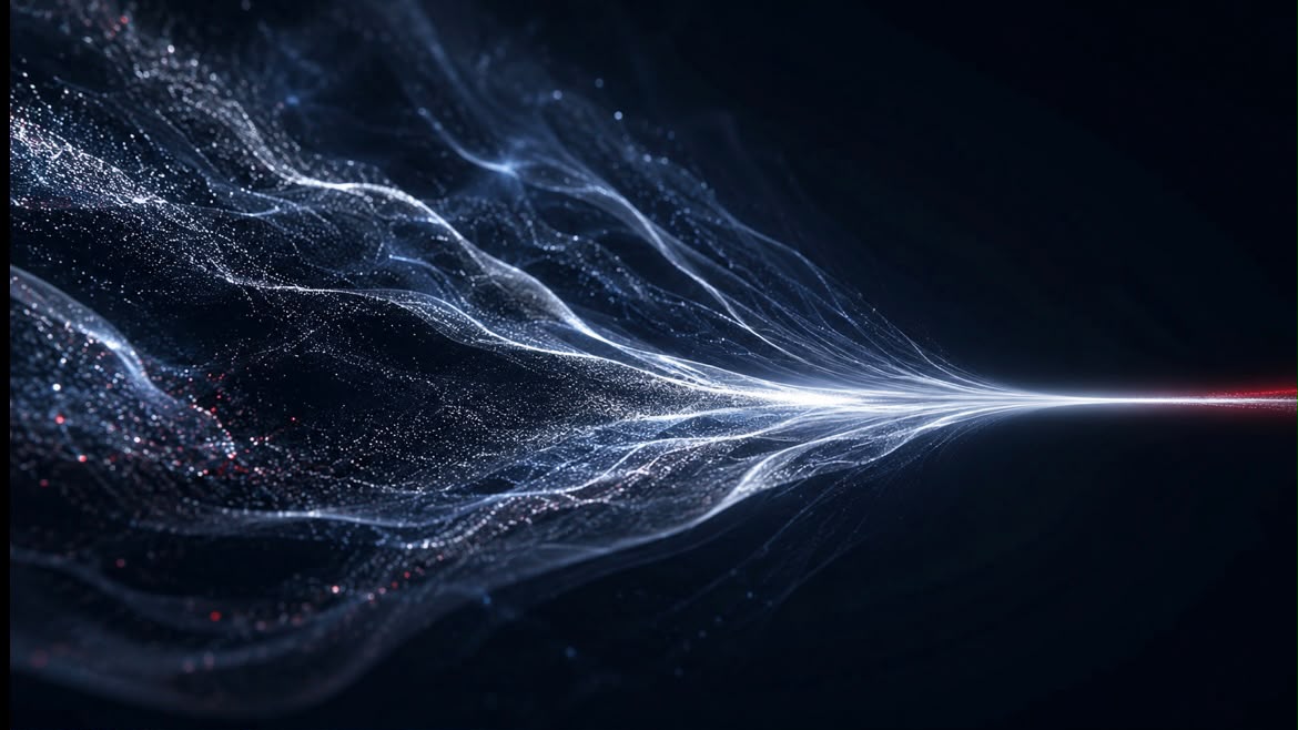Faisceau de particules convergeant vers un point lumineux
