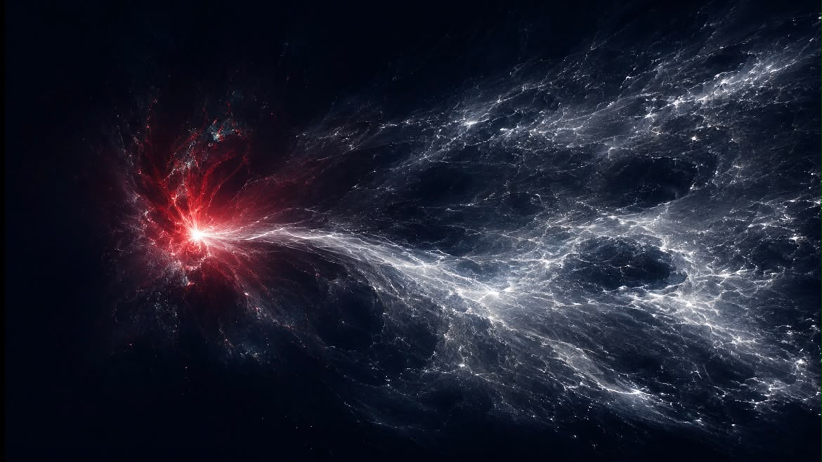 Explosion lumineuse rouge et blanche de particules